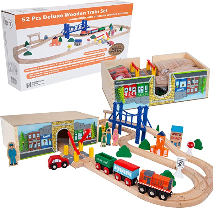 Orbrium Toys deluxe wooden train set